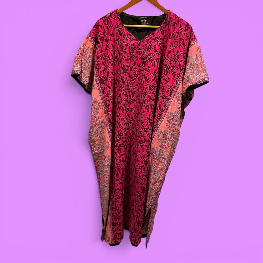 Cute vintage 90s J. Peterman cotton kaftan house dress leisure boho dusty rose